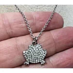 Sparkling Silver Frog Pendant Necklace